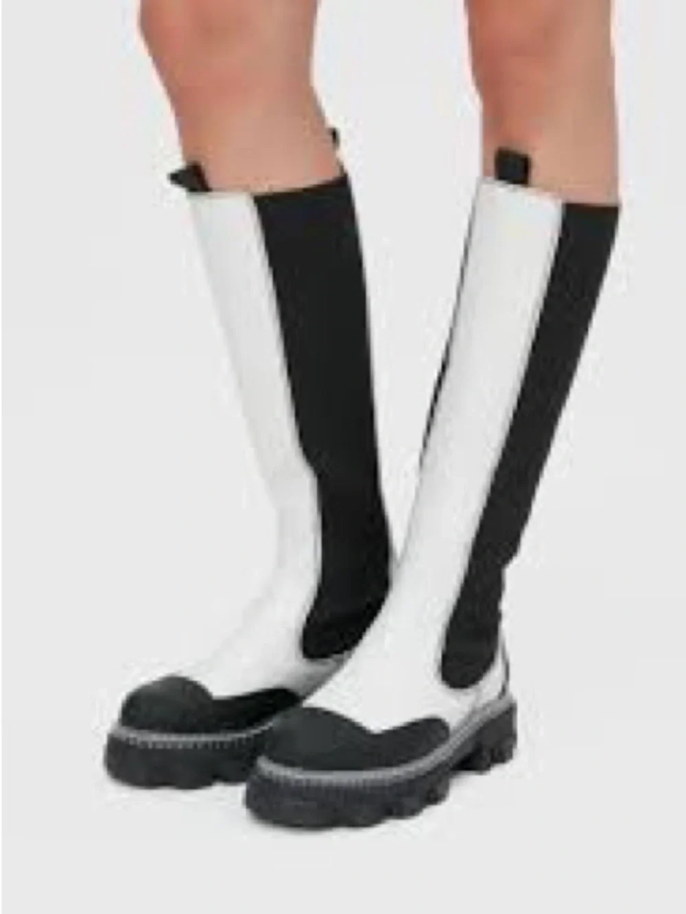 GANNI Off-White Leather Tall Chelsea Boots Knee High Ivory 40
